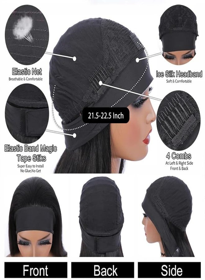 Fylora Headband Wig Human Hair Body Wave 18 Inch Headband Wigs for Black Women Brazilian Virgin Hair Wear and Go Glueless Wig None Lace Front Wigs for Beginners 150% Density Natural Black Color - Image 4